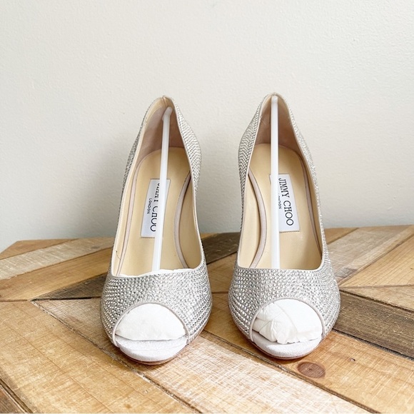 Jimmy Choo Taliah Pave Crystal Peep Toe Heels - Picture 2 of 11